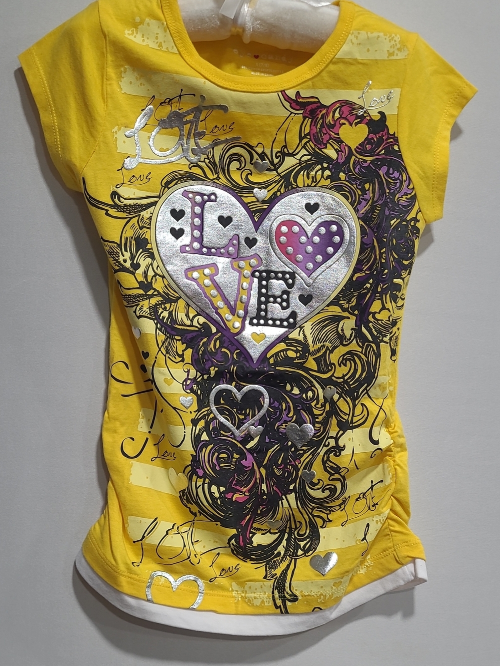 Eye Candy Yellow Girls' Love Heart Graphic Tee Sz S (7/8)
